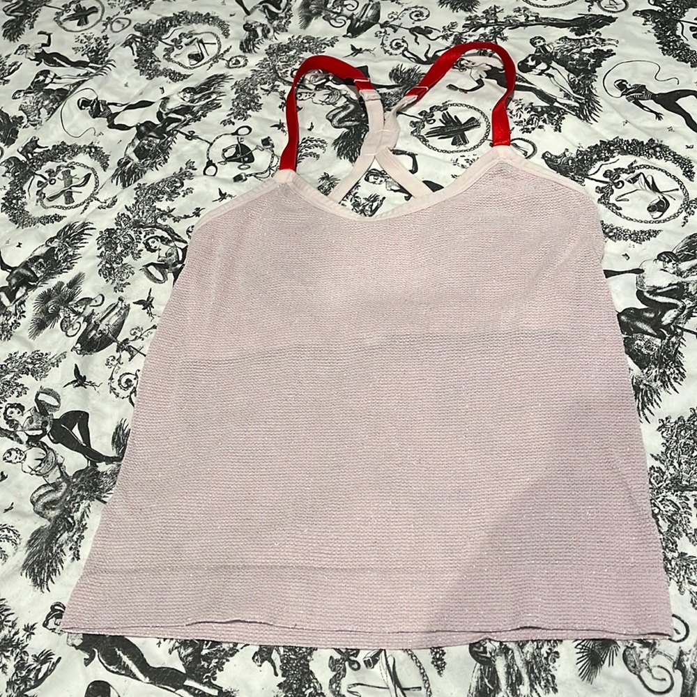 Glittery Pink and Red Workout shirt with Built in Bra